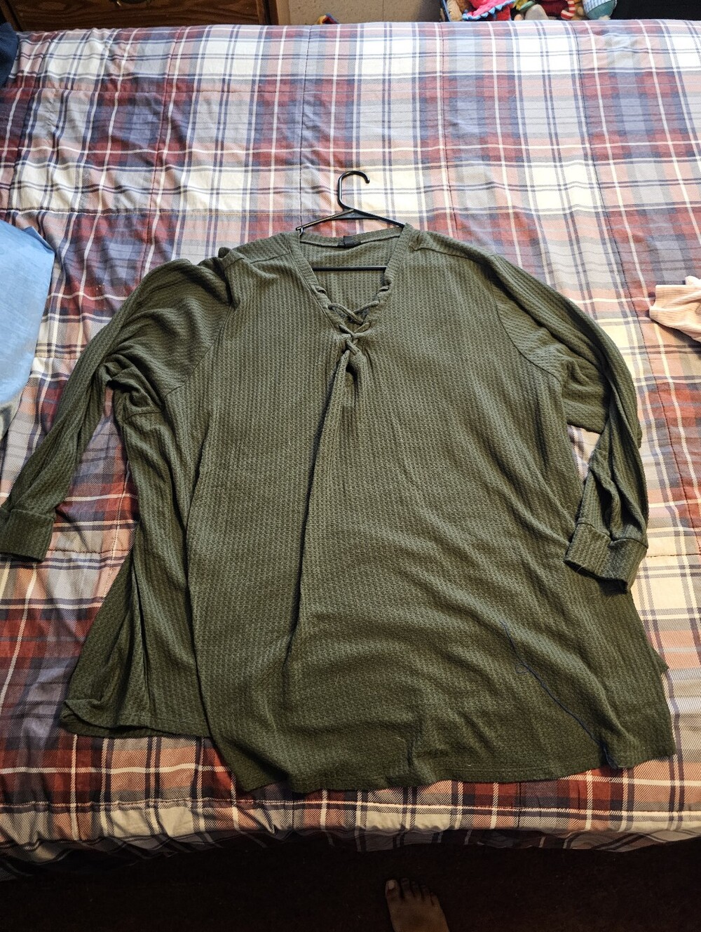 Olive Green Lace-Up Waffle Knit